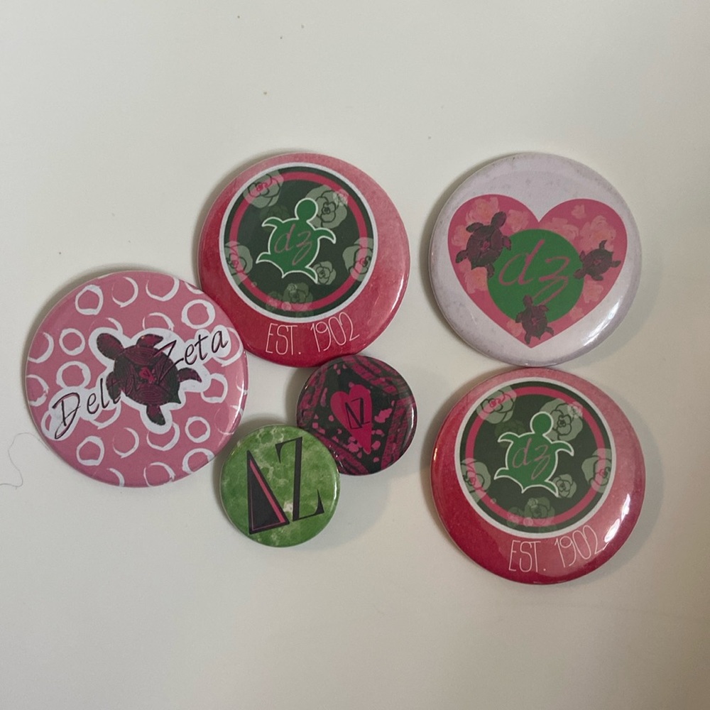 DZ Delta Zeta Lot of 6 Pins and Mirrors